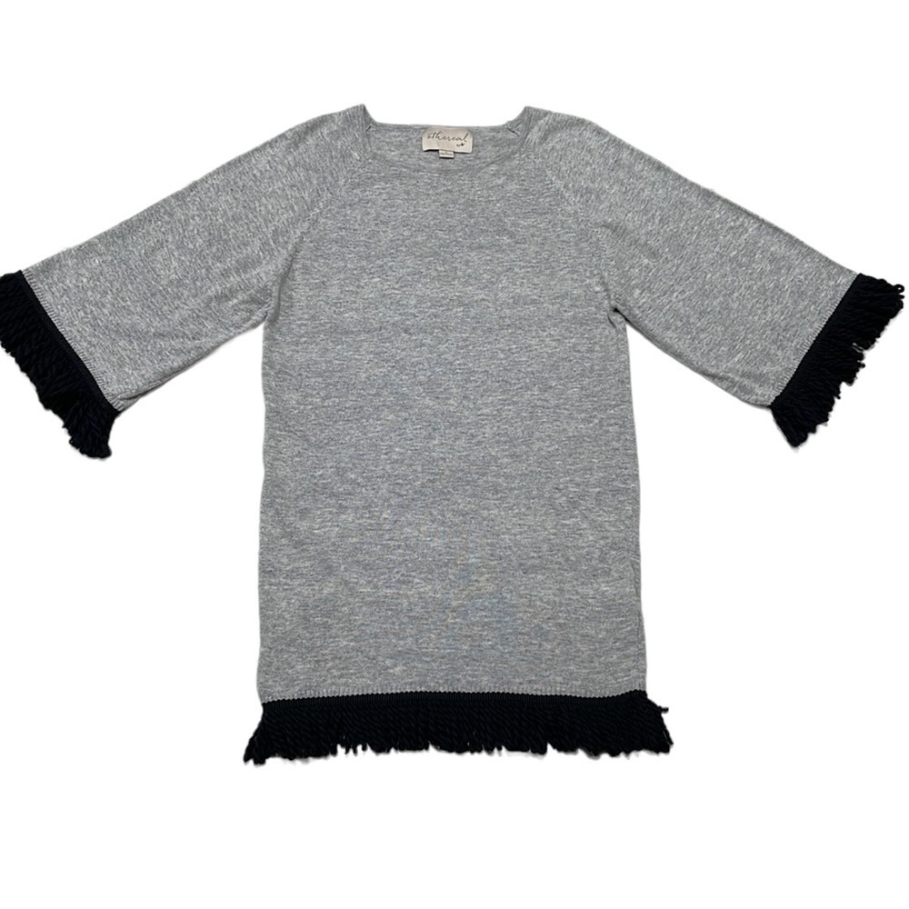 Ethereal Papercrane Sweater Tunic Dress Grey Black Fringe Size Small - Picture 2 of 11